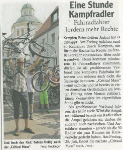 Allgäuer Zeitung, 1. Juli 2014: Eine Stunde Kampfradler